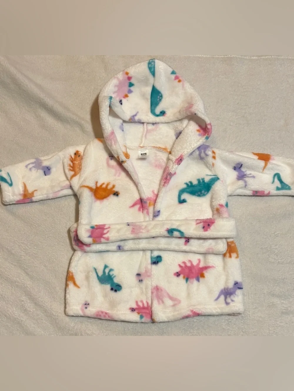 2PC 0-9 Month Baby Girl Bathrobe Bundle 0-9M 🦕 Hooded Plush Cozy Dino Robe Soft